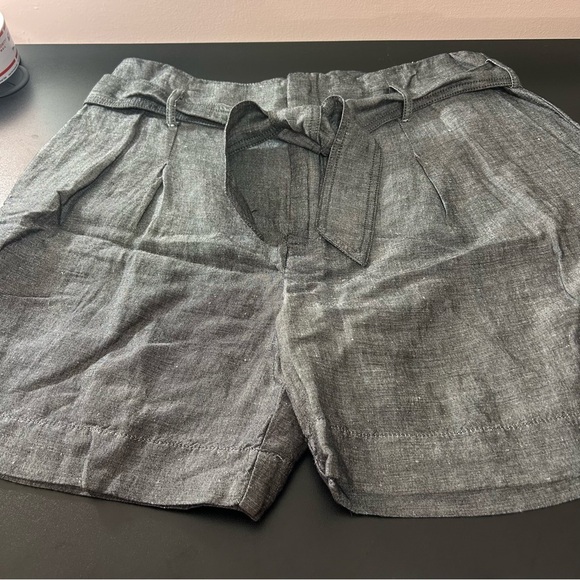 Lauren Ralph Lauren Linen Blend High Waist Shorts Charcoal Gray Tie Belt Size 12 - Picture 1 of 7